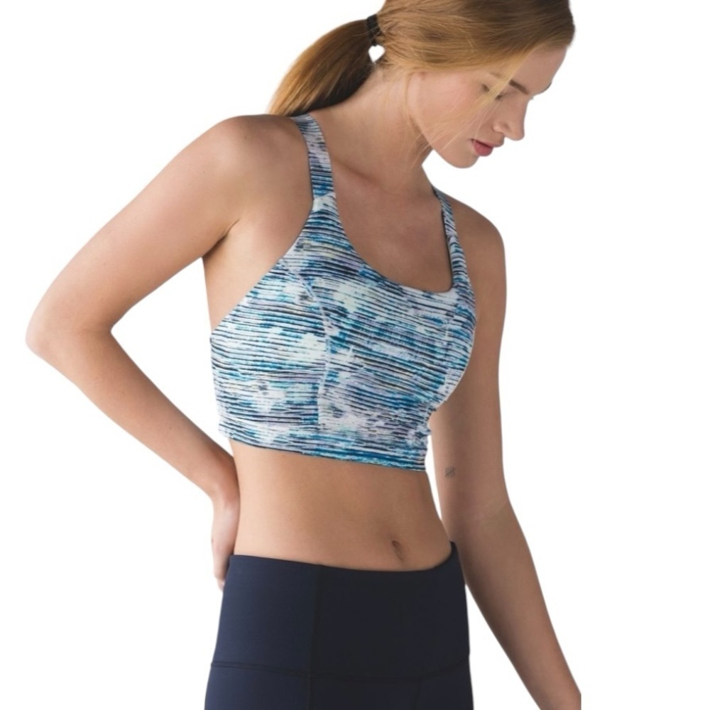 Lululemon Pure Practice Blurry Belle Blue Cross Back Sports Yoga Bra Women’s 6